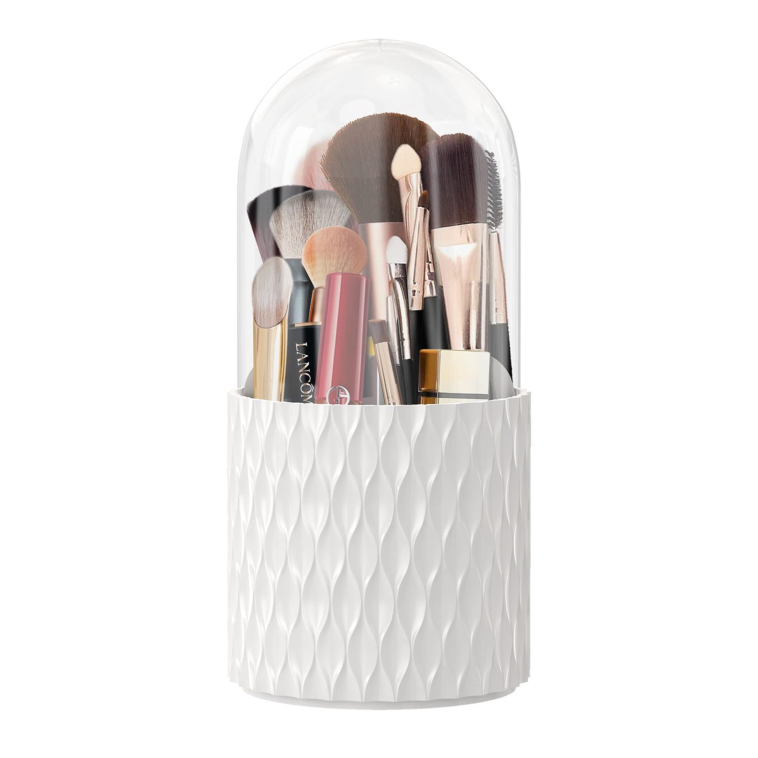 DooGooCoo Makeup Brush Holder Upgrade Dustproof &amp; Waterproof 360 Rotating Cosmetics Make up Brush Organizer Storage with Lid for Vanity