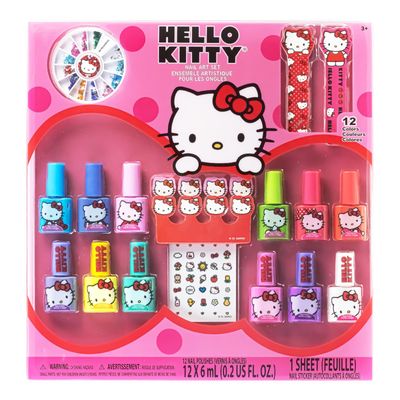 Townley Girl Hello Kitty Water-Based Nail Polish Set, Peel-Off Set with Glittery &amp; Opaque Colors and Nail Accessories for Girls Kids, Perfect for Dress Up, Parties &amp; Makeovers Ages 3