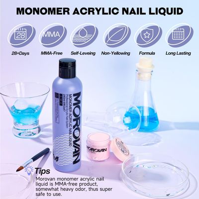 Morovan Monomer Acrylic Nail Liquid 8oz for Acrylic Powder - Professional Monomer Acrylic Nail Liquid For Acrylic Nail Extension Non-Yellowing MMA-Free