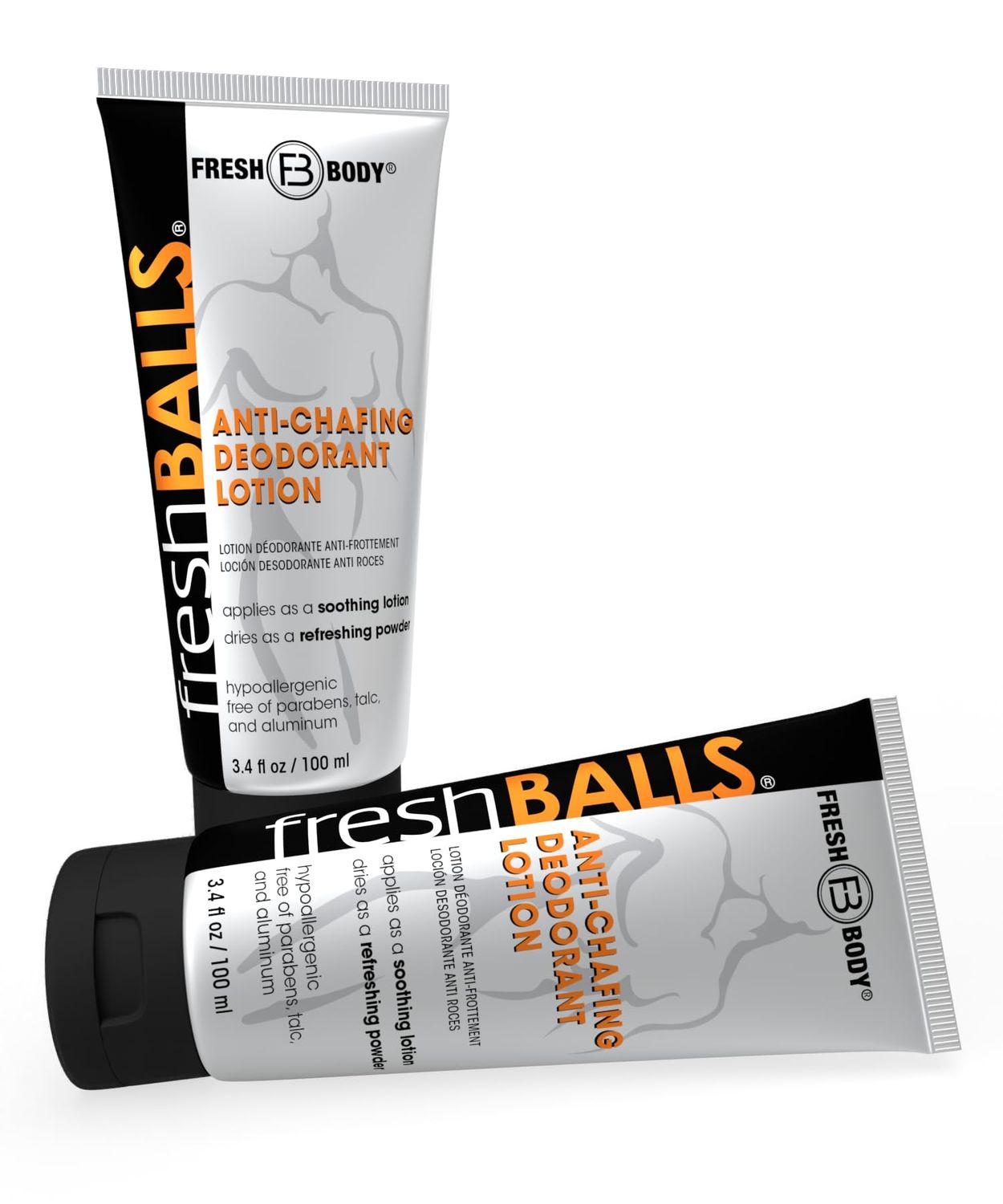 Fresh BALLS Lotion (2 Pack) Anti-Chafing Men&#39;s Soothing Cream to Powder Ball Deodorant and Hygiene for Groin Area, 3.4 fl oz