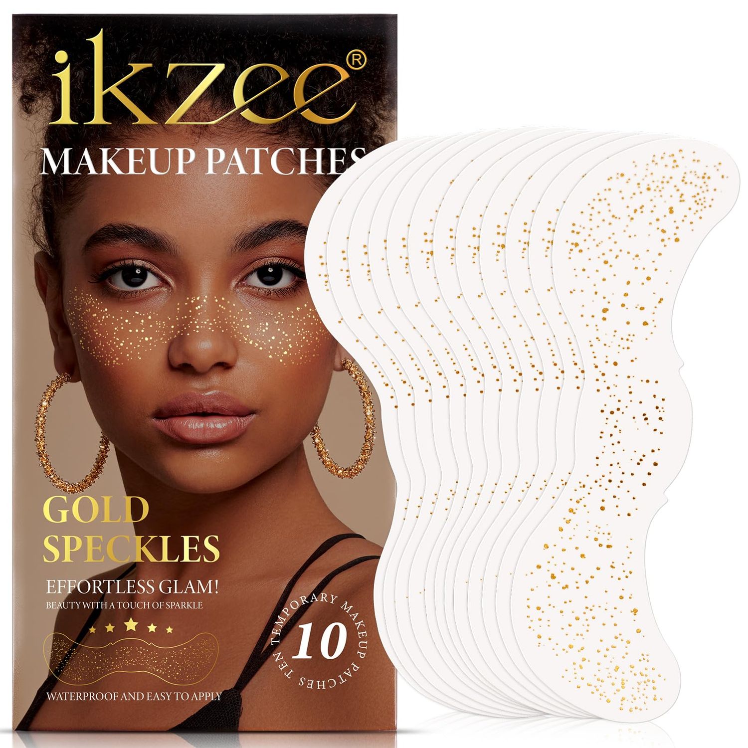 Glitter Freckles Face Tattoo, 10 Pcs Glitter Freckles, Gold Face Glitter Makeup Speckles, Glow Up Sparkle Makeup Patches - Cute Glitter Makeup Accessories for Women (Gold-003)