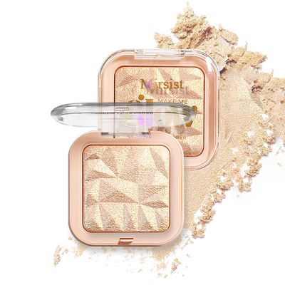 WALULAN 4 Colors Diamond Shimmering Powder, High Glossy Face Illuminator Palette, Natural Glow Finish, Pearl Shimmer Smooth Baked Powder, Lasting Highlighter Eyeshadow
