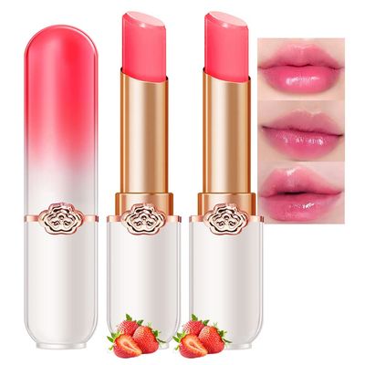 BINGBRUSH 2 Pcs Strawberry Color Changing Lipstick Queen,PH Mood Long Lasting Labiales Lip Gloss Lip Balm Tinted Magic Lip Stain Makeup Moisturize Lipstick Set for Women