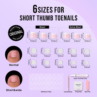 BTArtbox Press on Toenails Short, Christmas White French Tips Toenail Press Ons Square for Women, Light Weight Press on Toe Nails with Glue, Fake Toenails in 16 Sizes- 32 Toenails Kit, Timeless Grace