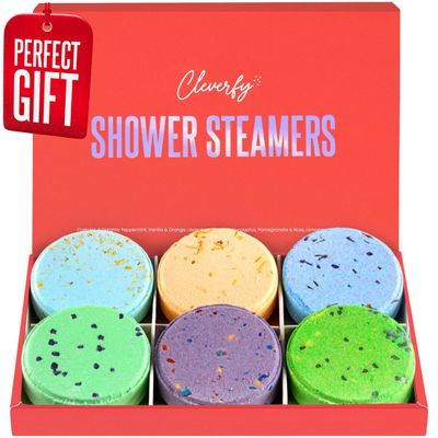 Cleverfy Shower Steamers Aromatherapy - Variety Pack of 6 Shower Bombs with Essential Oils. Self Care Birthday Gifts for Women and Valentines Day Gifts for Her and Him. Red Set