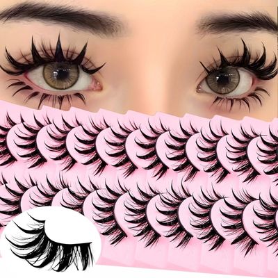 AUGENLI 10 Pairs Manga Lashes Natural Look Wispy Clusters 16mm Spiky Style Japanese Anime Cosplay Cat Eye Lashes Extension Makeup Faux Mink False Eyelashes (A0)