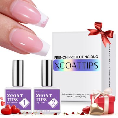 BTArtboxnails XCOATTIPS French Protecting DUO builder gel and top coat set to Protect French XCOATTIPS, No More French Tips Area chipping