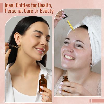 AOZITA 4 Pack, 2 oz Dropper Bottles with 1 Funnel &amp; 4 Labels - Essential Oils Bottles for Health, Personal Care &amp; Beauty - 60ml Thick Dark Amber Glass Tincture Bottles with Eye Droppers, Leakproof