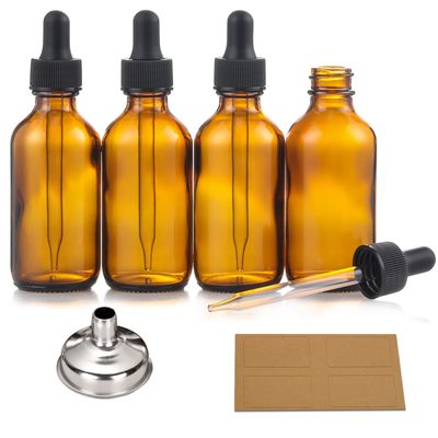 AOZITA 4 Pack, 2 oz Dropper Bottles with 1 Funnel &amp; 4 Labels - Essential Oils Bottles for Health, Personal Care &amp; Beauty - 60ml Thick Dark Amber Glass Tincture Bottles with Eye Droppers, Leakproof