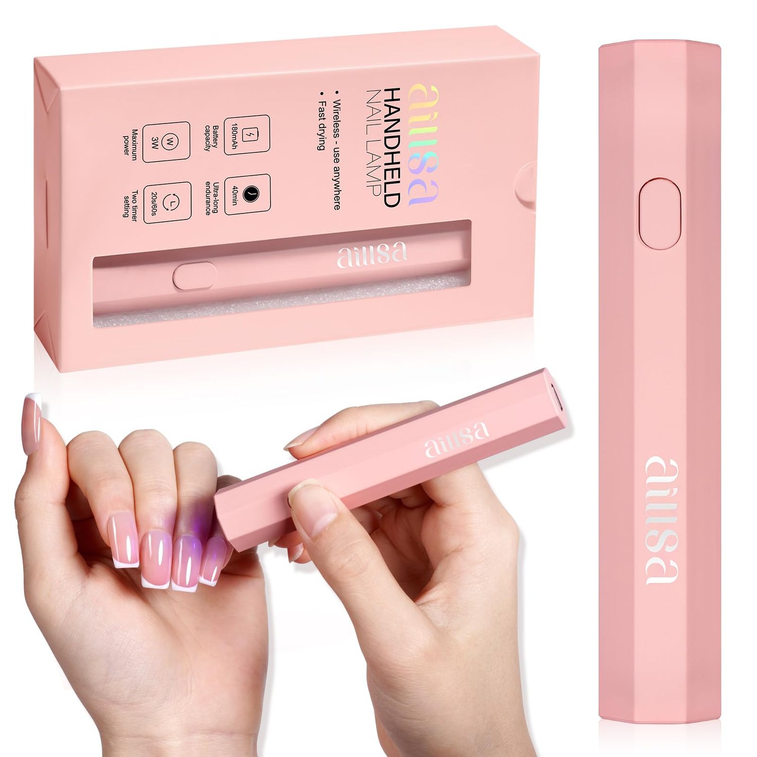 AILLSA Flash Cure Light for Gel Nails, Handheld LED Nail Lamp Mini Nail UV Light Cordless Gel Lamp Fast Drying Portable Single Finger Gel Light for Gel Nails (Pink)