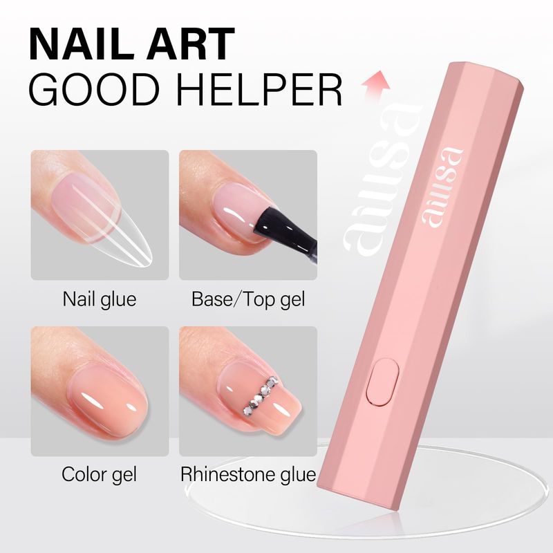 AILLSA Flash Cure Light for Gel Nails, Handheld LED Nail Lamp Mini Nail UV Light Cordless Gel Lamp Fast Drying Portable Single Finger Gel Light for Gel Nails (Pink)