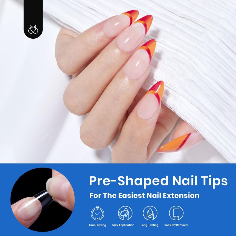 Beetles Gel Nail Tips Almond Medium Shape Nails, 500Pcs Pre Shaped Soft Nail Tips Clear Full Cover False Nails for Gel Nail Polish Soak Off Easy Nail Extensions Press on Nails Valentines Day Gifts