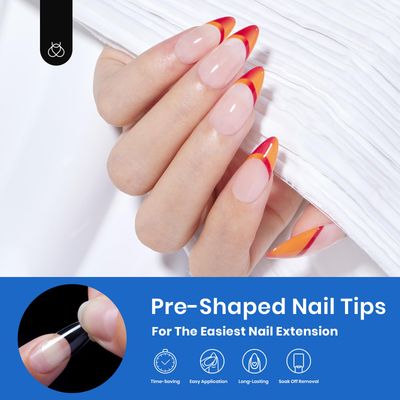 Beetles Gel Nail Tips Almond Medium Shape Nails, 500Pcs Pre Shaped Soft Nail Tips Clear Full Cover False Nails for Gel Nail Polish Soak Off Easy Nail Extensions Press on Nails Valentines Day Gifts