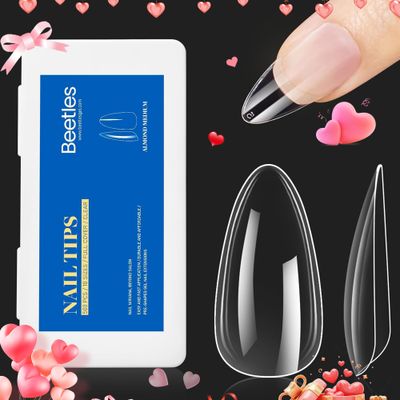 Beetles Gel Nail Tips Almond Medium Shape Nails, 500Pcs Pre Shaped Soft Nail Tips Clear Full Cover False Nails for Gel Nail Polish Soak Off Easy Nail Extensions Press on Nails Valentines Day Gifts
