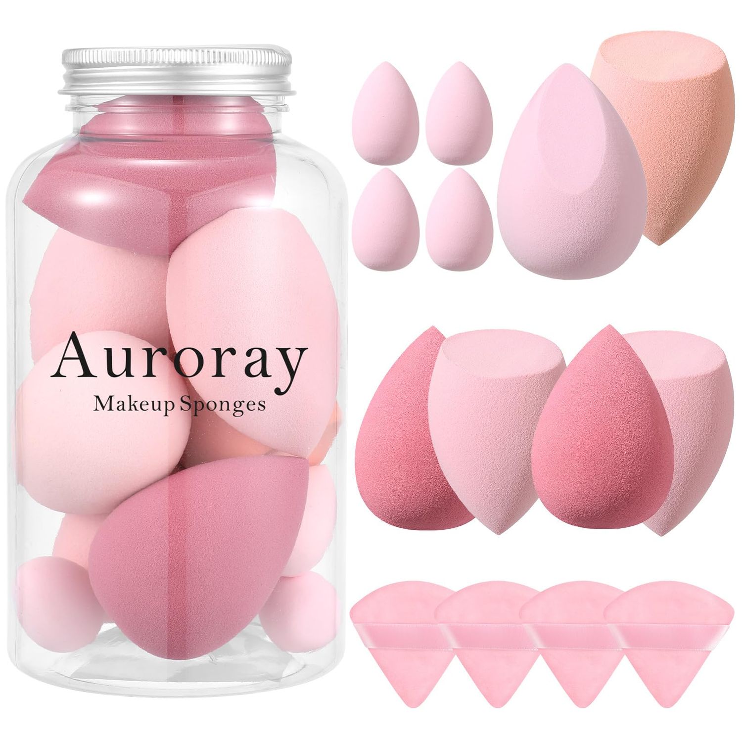 14 Pcs Makeup Sponge Set,Beauty Sponges Blender with 4 Pcs Powder Puff and 4 Pcs Mini Make up Sponges Valentine&#39;s Day,Mother&#39;s Day for Women Liquid,Foundation,Powder,Concealer,Cream(Pink)