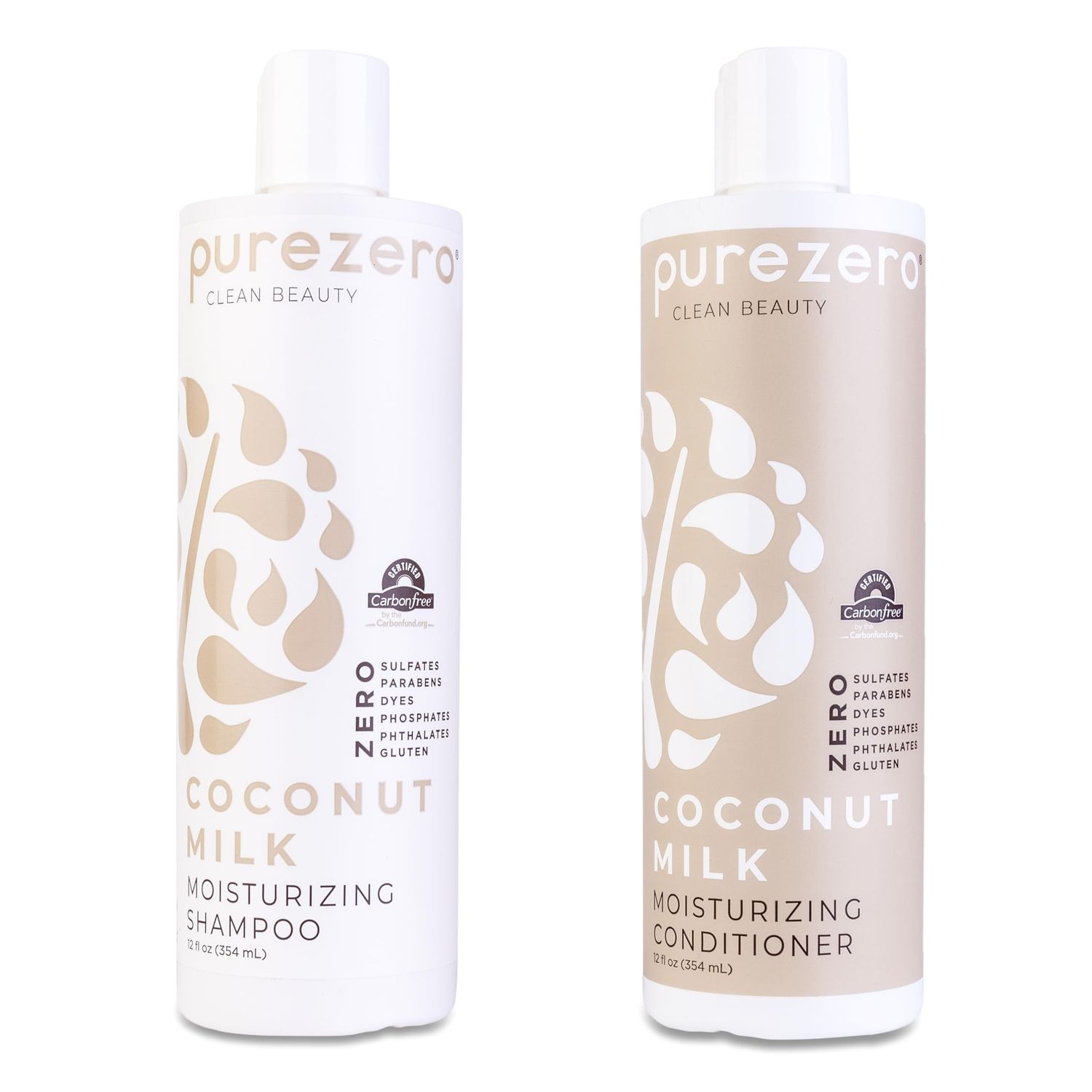 Purezero Coconut Milk Shampoo &amp; Conditioner Set - 100% Vegan &amp; Cruelty Free - Intense Hydration &amp; Increase Shine - Zero Sulfates, Parabens, Dyes - Fight Dandruff &amp; Frizz