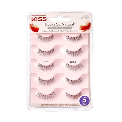 KISS Looks So Natural, False Eyelashes, &#39;Sultry&#39;, 12 mm, Includes 5 Pairs Of Lashes, Contact Lens Friendly, Easy to Apply, Reusable Strip Lashes, Glue-On