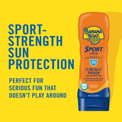 Banana Boat Sport Ultra Sunscreen Lotion SPF 30, Travel Size 3oz Twin Pack, Sweat &amp; Water Resistant Sunblock for Active Lifestyle(Pack of 2)