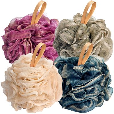Fishent Loofah Bath Sponge Shower Loofahs, 4 Pack Soft Loofa Exfoliating Body Scrubber Mesh Shower Puff Pouf Ball Luffa for Men and Women(50gpcs)