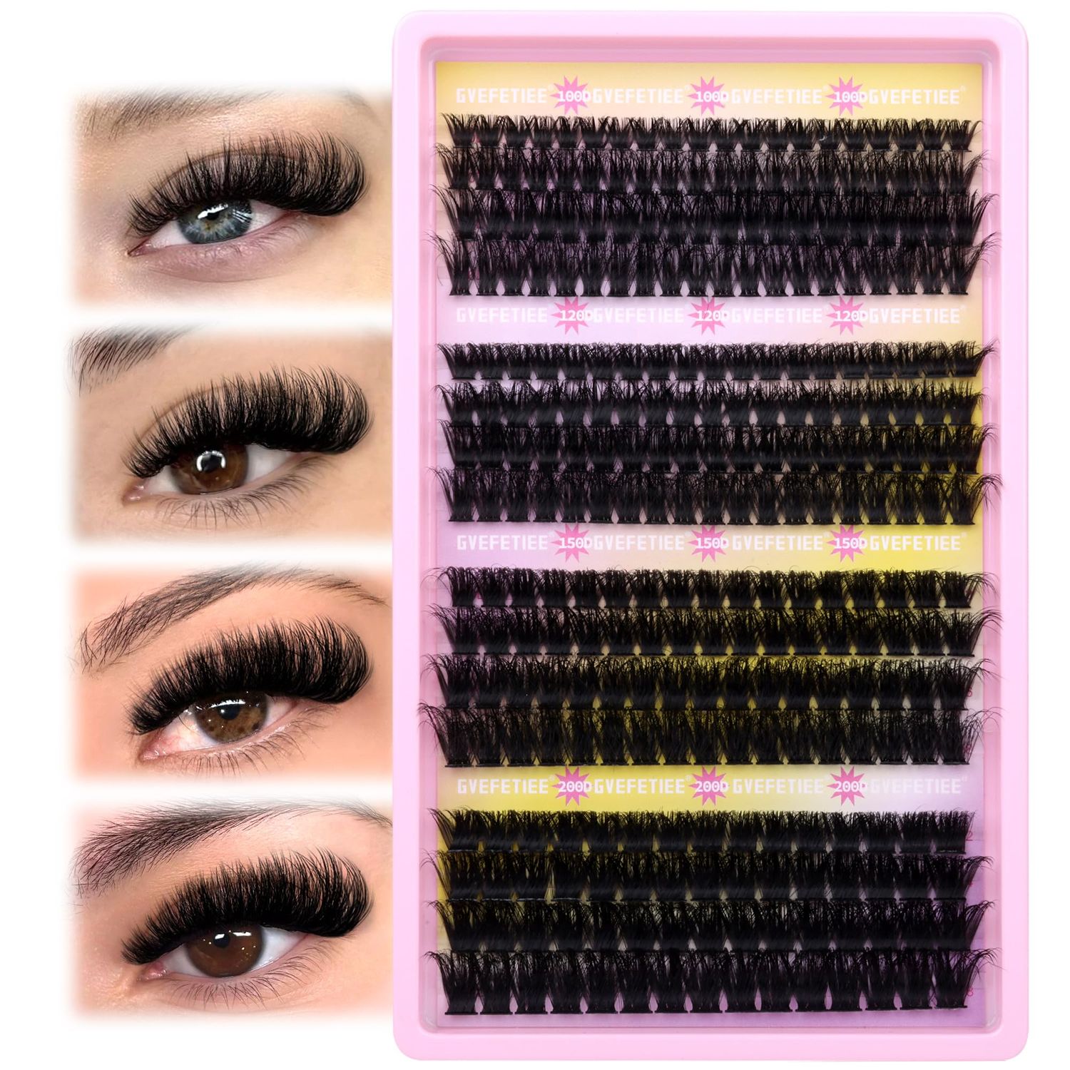 Fluffy Lash Clusters Volume Cluster Eyelash Extension Fluffy Individual Lashes 100D 120D 150D 200D Lash Extension 284pcs D Curl Cluster Lashes by GVEFETIEE (10-18mm)