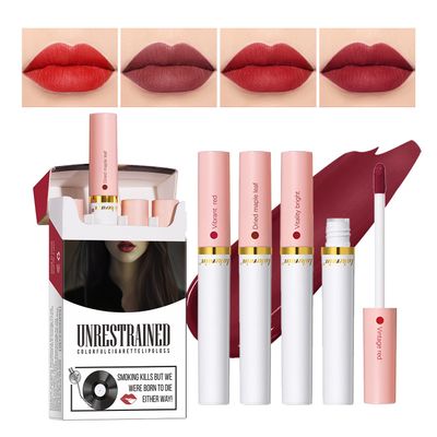 LADYFOX 4 Colors Matte Cigarete Lipstick Set, Natural Velvet Liquid Lipstick for Women, Waterproof Lipstick Tube Lip Tint Stain, Lip Stain Long Lasting 24 Hours (Set, 3)