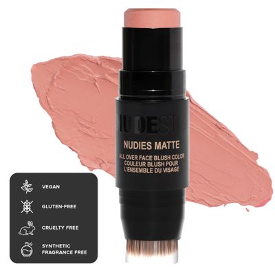 Nudestix Nudies Matte Cream Blush Stick 3-in-1 All Over Face Color - Blush Stick for Cheeks Eyes and Lips - Cream Blush for Cheeks wBlending Brush (Bare Back)