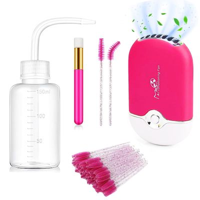 Shmian Eyelash Cleaning Kit for Lash Extension, Rose Mini Portable USB Lash Fan  50 Lash Shampoo Brushes1 Nose Blackhead Facial Cleansing Brush1 Plastic Rinse Bottle-Eyelash Extension Supplies