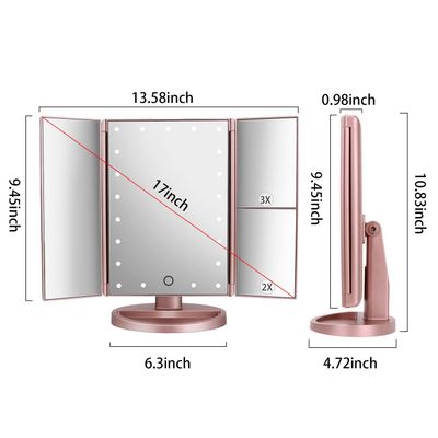 deweisn Dresser Mount Tri-Fold Lighted Vanity Mirror with 21 LED Lights, Touch Screen and 3X2X1X Magnification, Two Power Supply Modes Make Up Mirror,Travel Mirror