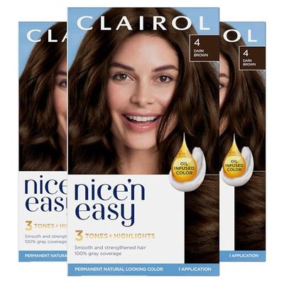 Clairol Nice&#39;n Easy Permanent Hair Dye, 4 Dark Brown Hair Color, Pack of 3