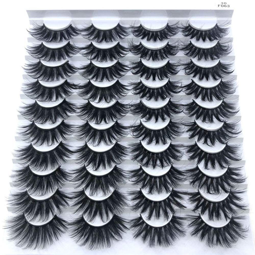 HBZGTLAD 20 Pairs 25 mm 3d Mink Lashes Bulk Faux with Custom Box Wispy Natural Mink Lashes Pack Short Wholesales Natural False Eyelashes (F063)