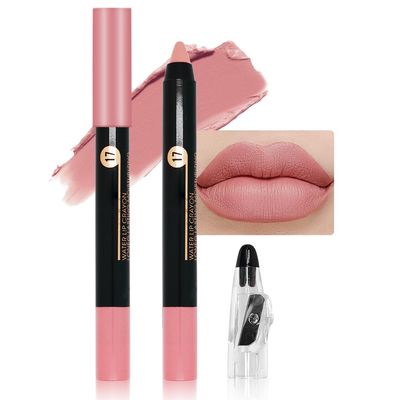 JUAAZIN Nude Pink Crayon Matte Lipstick Lip Liner Pencil, Moisture Smooth Lipstick Pencil,With pencil sharpener Sharpenable Lip Pencil, Ultimate Lip Crayon for Women Smudgeproof Waterproof 17#