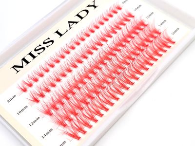 Colored Red Lash Clusters, 3D Volume 20D Curl C, Thickness 0.10mm, Length 8-16mm Mixed Tray, 100 PCS of Red Eyelash Clusters, Faux Mink Red Individual Lash Extensions DIY