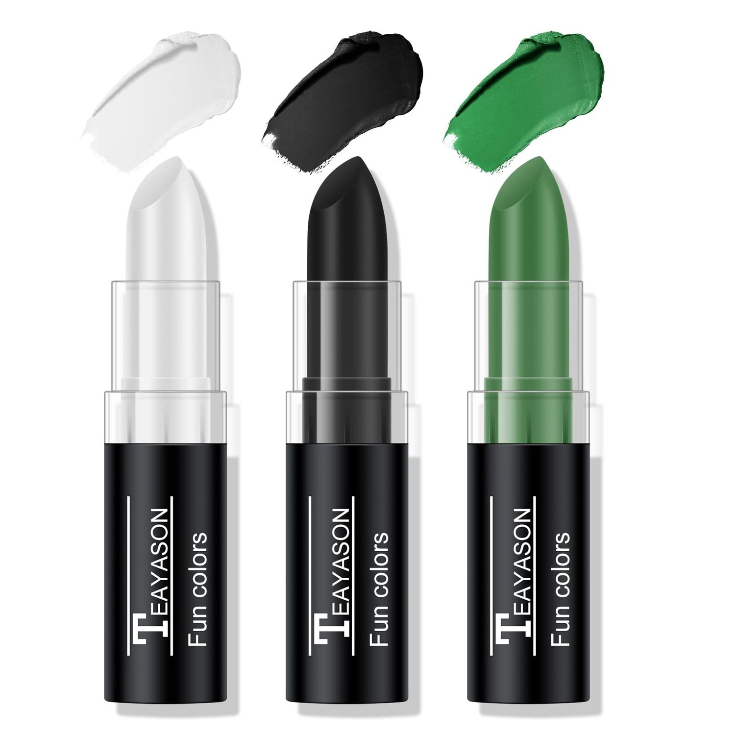FREEORR 3 Colors White Black Green Face Body Paint Stick, Eye Black Baseball Sticks Face Paint for BaseballFootballHalloweenCostume Parties Accessories VampireWitchClown Makeup Face&amp; Body Paint