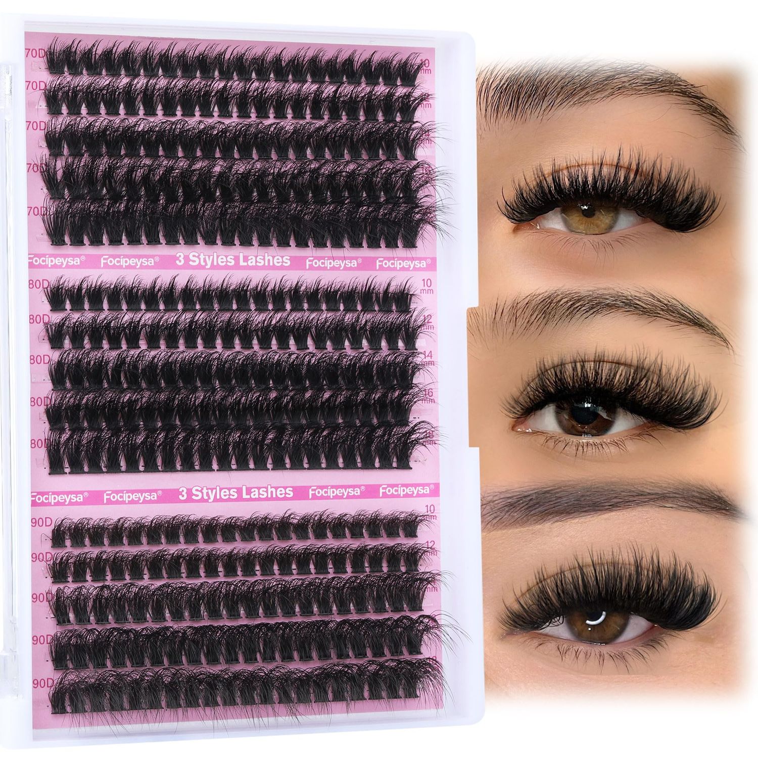 Fluffy Lash Extension Mink Thick Cluster Eyelash Extensions 10-18mm Lash Clusters Individual Lash Extensions DIY Clusters Lashes Extension at Home by Focipeysa (300pcs-70P80P90P 10-18mm)