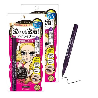 Heroine Make by KISSME Eyeliner Duo Set | 2 Full-Size - Waterproof Smooth Liquid Eyeliner, Japanese Eye Makeup for Smudge-free, Super Keep 01 Jet Black