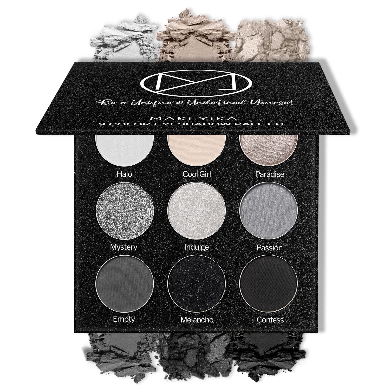 MAKI YIKA Black Grey Smokey Eyeshadow Palette, Matte Black White Gray Silver Smoky Eye Shadow, 9 Colors Black Eyeshadow Long Lasting Eye Makeup For Goth Look (Black)