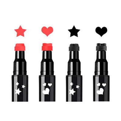 Face Stamp &amp; Eyeliner Set, 4 PCs Red &amp; Black Liquid Stamps and Felt Liners, Dual ended 2-in-1 Eye Makeup Pen