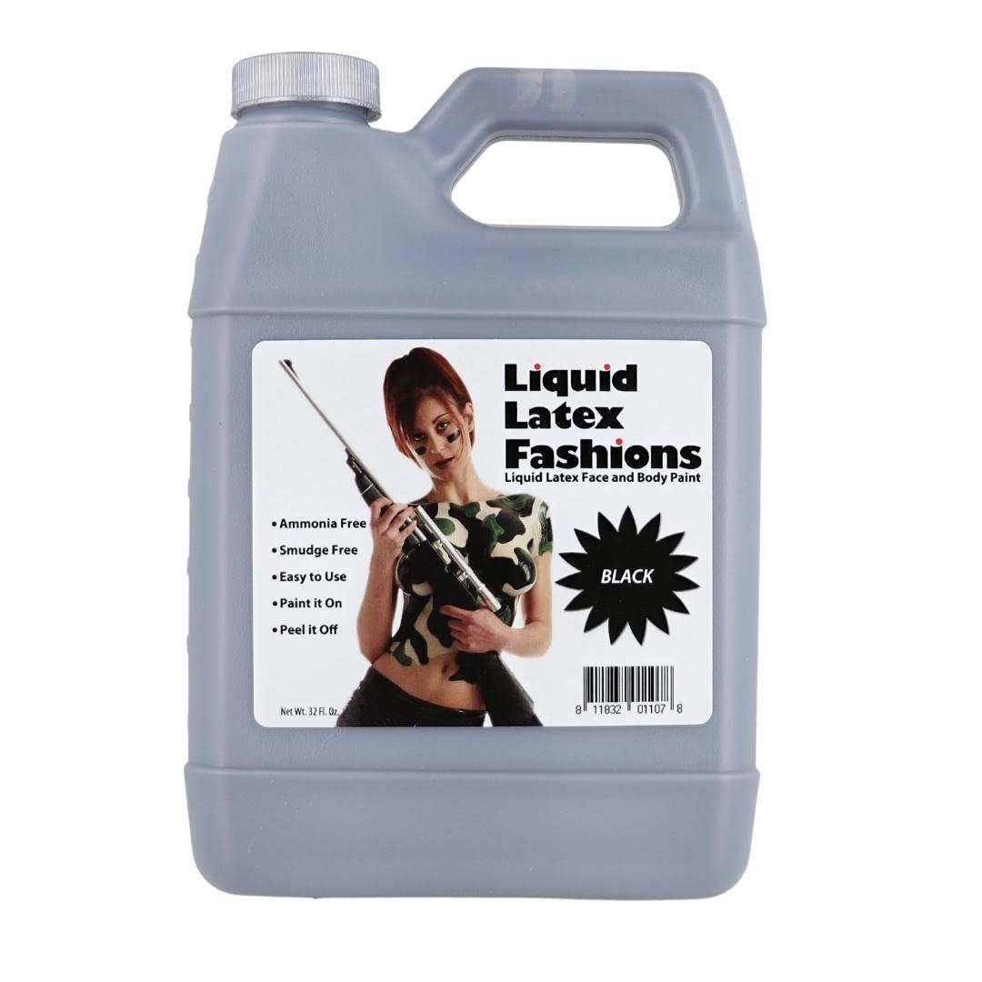 Black 32 Oz - Liquid Latex Body Paint, Ammonia Free No Odor, Easy On and Off, Cosplay Makeup, Creates Professional Monster, Zombie Arts