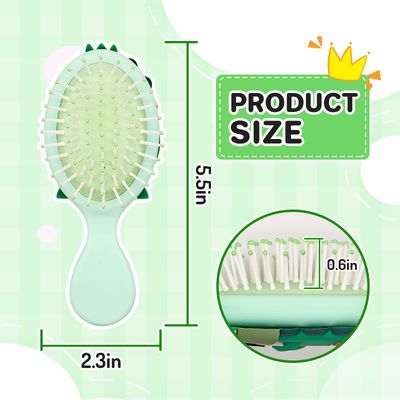 DINATIS Toddler Hair Brush - Mini Hair Brush for Kids - Travel Brush for Boys and Girls - Baby Detangler Brush for Thin Hair - Dinosaur Brush with Air Cushion - Green