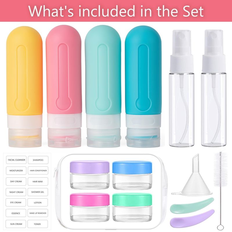 16pack Travel Bottles for Toiletries, TSA Approved LeakProof Squeezable Silicone Toiletry Containers for Shampoo, Conditioner, 3oz Portable Refillable Traveling Size Liquid Containers (16PcsColorful)