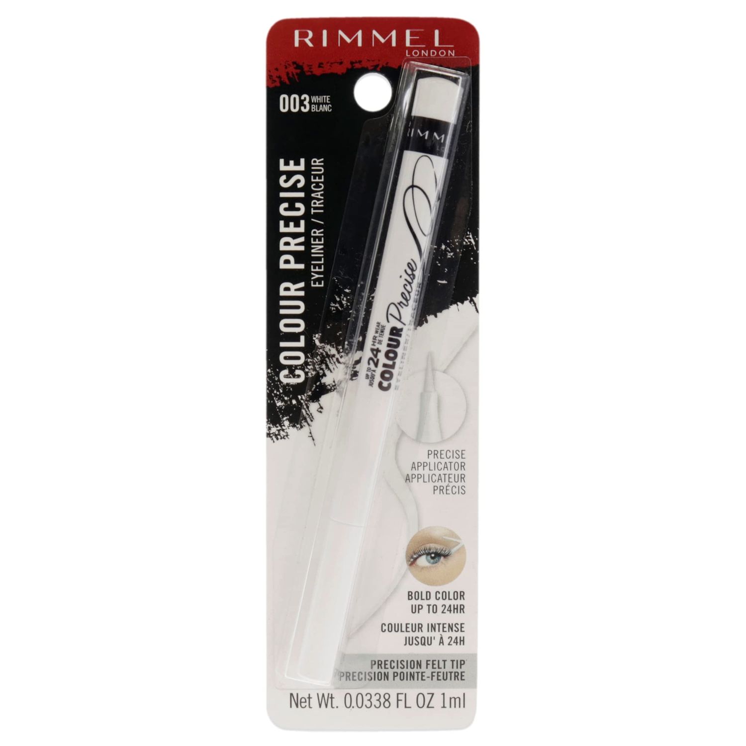 Rimmel London Colour Precise Eyeliner, Richly Pigmented, Easy to Apply, Long-Wearing, 003, White, 0.04oz