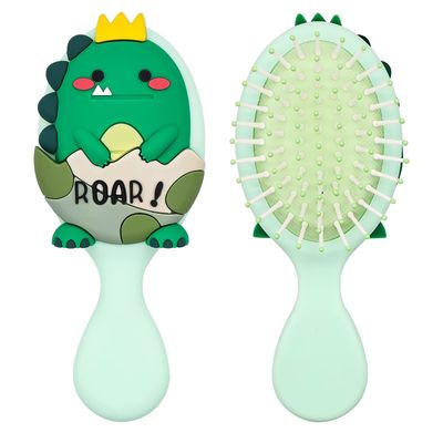 DINATIS Toddler Hair Brush - Mini Hair Brush for Kids - Travel Brush for Boys and Girls - Baby Detangler Brush for Thin Hair - Dinosaur Brush with Air Cushion - Green