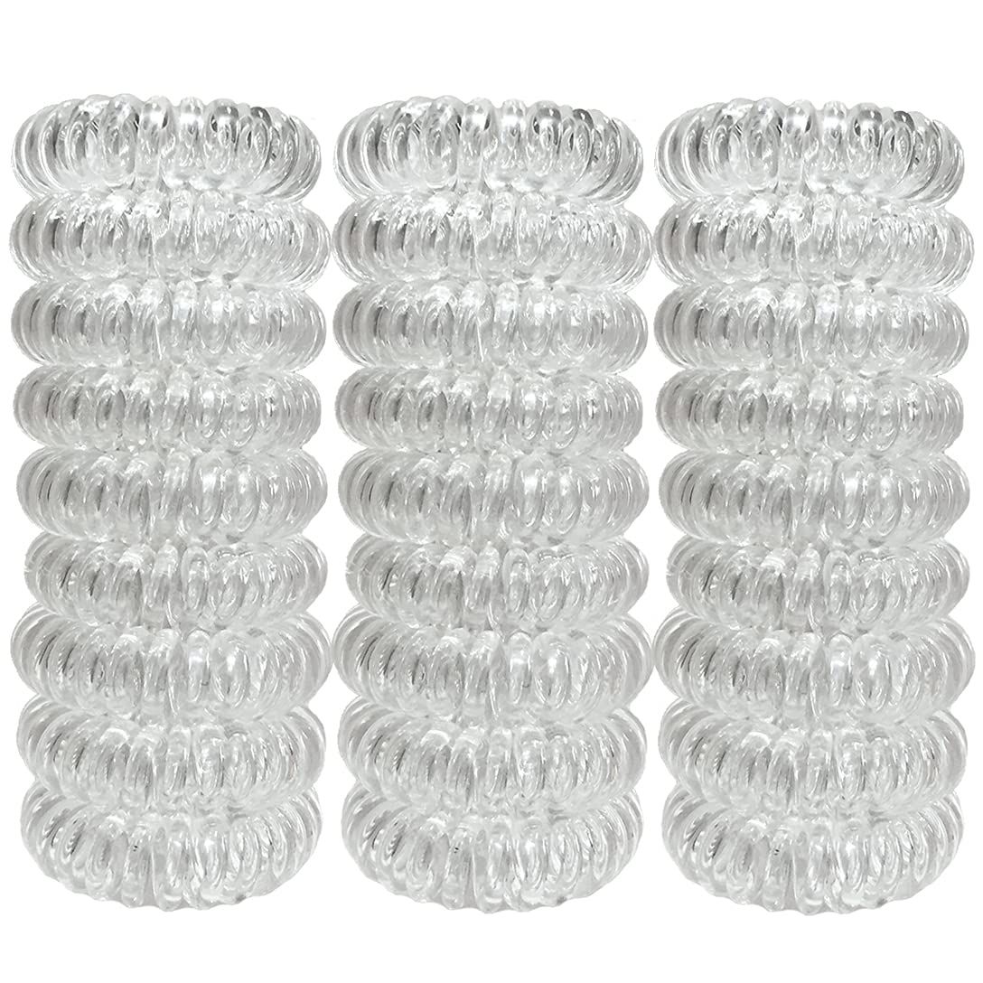 RN BEAUTY 27 Pieces Spiral Coil Hair Ties Waterproof Elastic Traceless Ponytail Holders, Colorless 1.58inch (4cm) No Crease Hair Bands