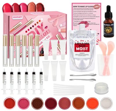 Lip Gloss Making Kit, TSVATE Lip Gloss Kit, Diy Lip Gloss Making Kit, Fun Make Your Own Lipgloss Kids Lip Gloss for Girls, Women, Moisturizing Lip Gloss Base, Jojoba Oil, Lip Gloss Tubes, Gift for Her