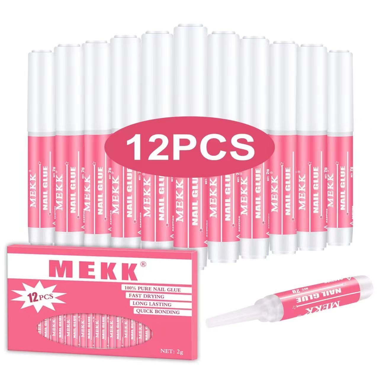 MEKK Nail Glue,Super Strong Nail Glue for Acrylic Nails,Long Lasting Nail Glue for Press Ons,Professional Nail Tip Glue Nail Tech Supplies Adhesive Press On Nail Glue for Nail Tips 0.07OZPCS(12PCS