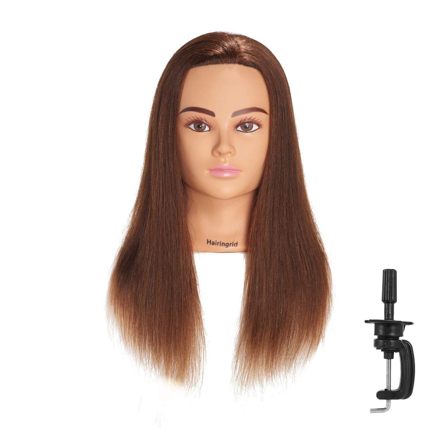 Hairingrid Mannequin Head 20&quot;-22&quot; 100% Human Hair Hairdresser Cosmetology Mannequin Manikin Training Head Hair and Free Clamp Holder (1906LB0414)