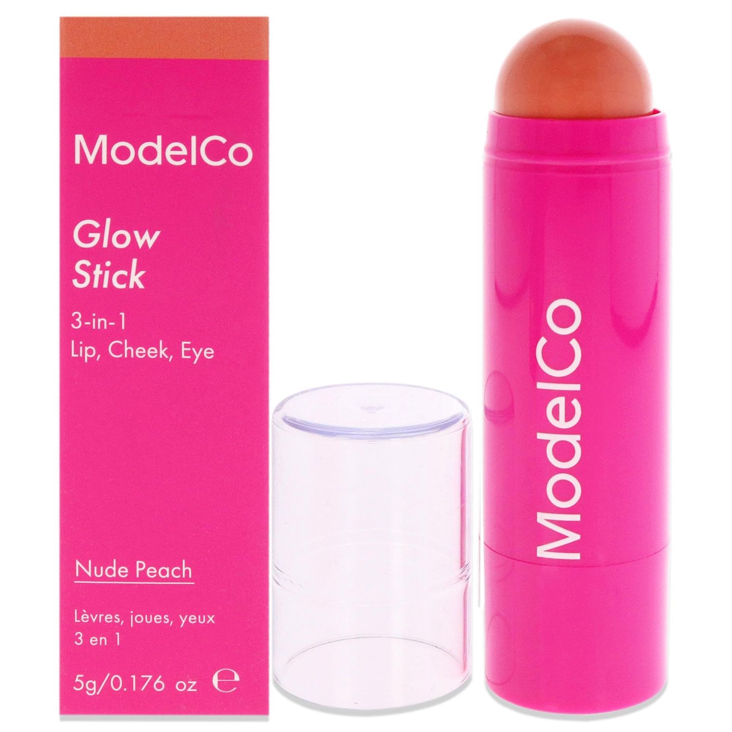 ModelCo Glow Stick 3-In-1 - Multi-Use Cream Color Stick - Hydrating Creamy Formula - Delivers Luminous Color For A Healthy Glow - Buildable Coverage From Sheer To Saturated - Nude Peach - 0.176 Oz