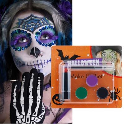 Purple Black Green Face Body Paint Demonic Special Effects SFX Halloween Makeup, Cream Washable Formula Face Painting for Adults Children Halloween Cosplay, Face Painting Kit for Halloween (A Set)