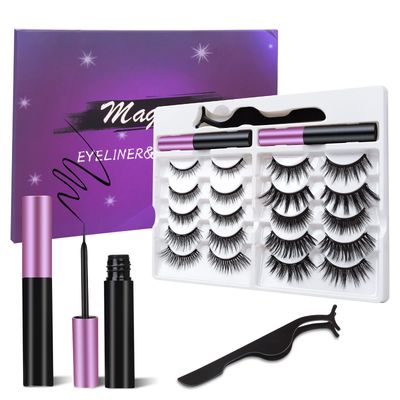 10 Pairs Magnetic Eyelashes and Eyeliner Kit, Reusable Magnetic Lashes with Eyeliner and Tweezers, 3D Natural Look False Eyelashes (10 PAIRS)