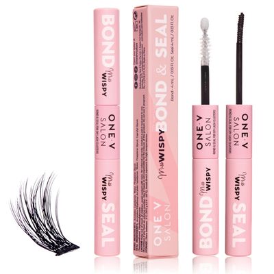 One V Salon Miss Wispy Lash Bond &amp; Seal, 2-in-1 Super-Strong Bond &amp; Seal Lash Glue Tube (0.13 Fl Oz  0.13 Fl Oz) Waterproof &amp; Non-Clumpy, Longer Retention of False Cluster Extensions, Hypoallergenic